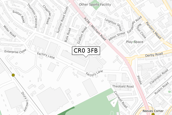 CR0 3FB map - large scale - OS Open Zoomstack (Ordnance Survey)