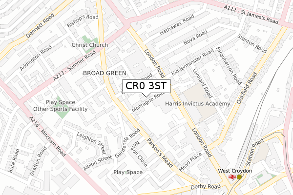 CR0 3ST map - large scale - OS Open Zoomstack (Ordnance Survey)