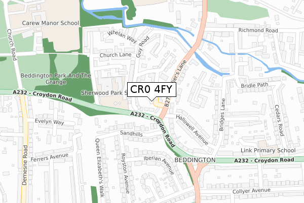 CR0 4FY map - large scale - OS Open Zoomstack (Ordnance Survey)