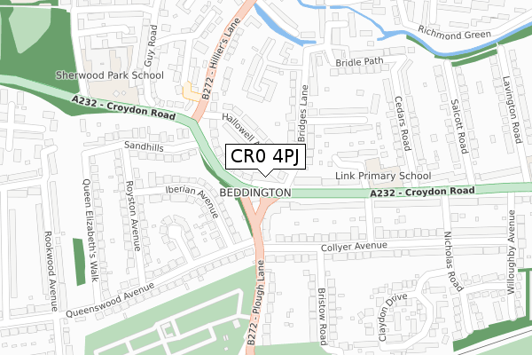 CR0 4PJ map - large scale - OS Open Zoomstack (Ordnance Survey)