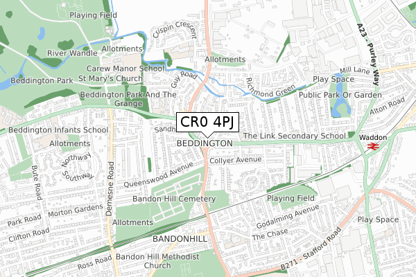 CR0 4PJ map - small scale - OS Open Zoomstack (Ordnance Survey)