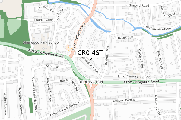 CR0 4ST map - large scale - OS Open Zoomstack (Ordnance Survey)