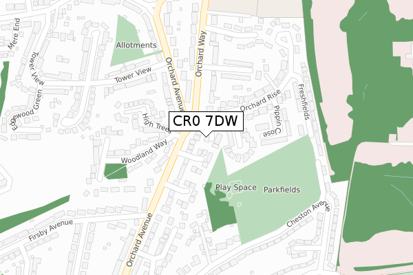 CR0 7DW map - large scale - OS Open Zoomstack (Ordnance Survey)