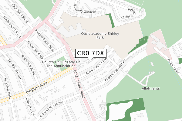 CR0 7DX map - large scale - OS Open Zoomstack (Ordnance Survey)