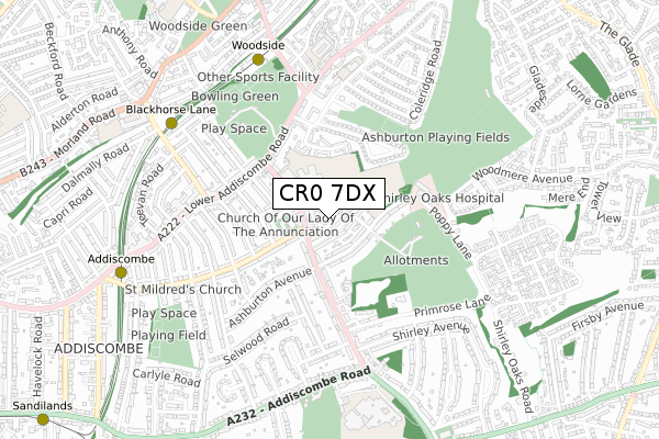 CR0 7DX map - small scale - OS Open Zoomstack (Ordnance Survey)