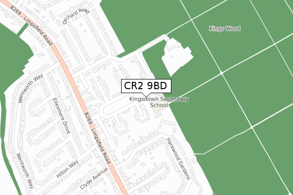 CR2 9BD map - large scale - OS Open Zoomstack (Ordnance Survey)