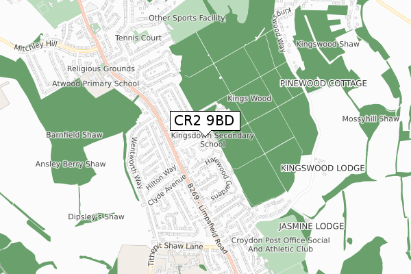 CR2 9BD map - small scale - OS Open Zoomstack (Ordnance Survey)