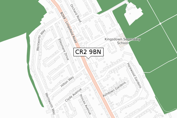 CR2 9BN map - large scale - OS Open Zoomstack (Ordnance Survey)