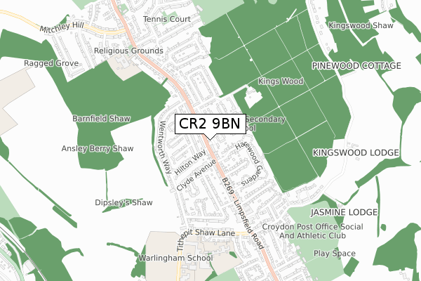 CR2 9BN map - small scale - OS Open Zoomstack (Ordnance Survey)