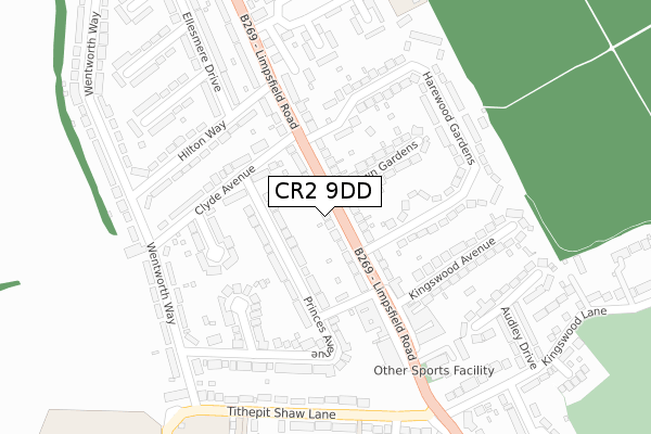 CR2 9DD map - large scale - OS Open Zoomstack (Ordnance Survey)