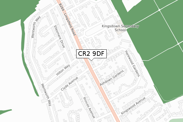 CR2 9DF map - large scale - OS Open Zoomstack (Ordnance Survey)