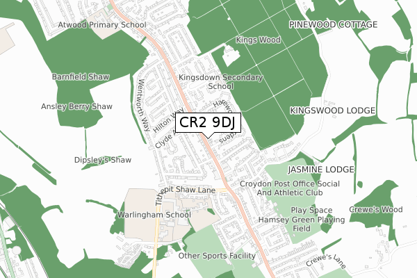 CR2 9DJ map - small scale - OS Open Zoomstack (Ordnance Survey)