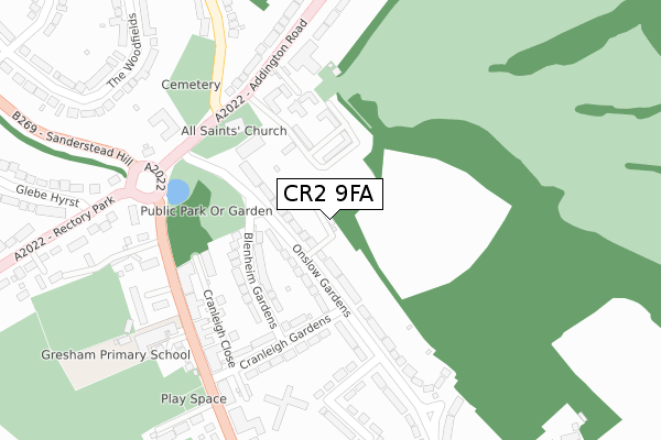 CR2 9FA map - large scale - OS Open Zoomstack (Ordnance Survey)