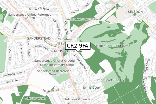 CR2 9FA map - small scale - OS Open Zoomstack (Ordnance Survey)