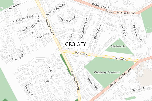 CR3 5FY map - large scale - OS Open Zoomstack (Ordnance Survey)