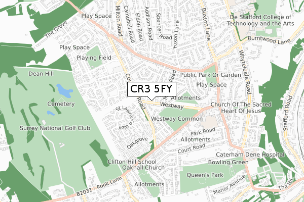 CR3 5FY map - small scale - OS Open Zoomstack (Ordnance Survey)