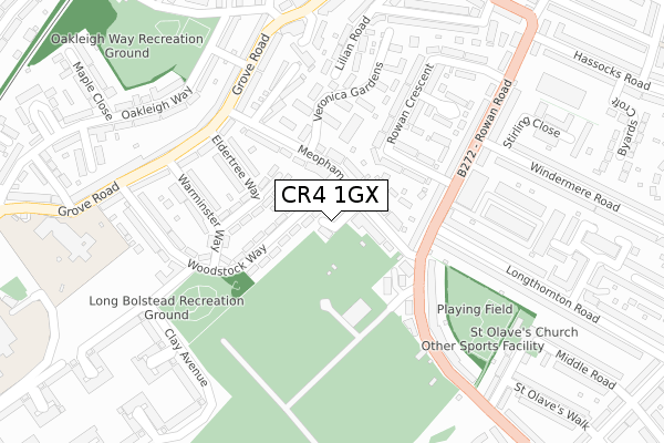 CR4 1GX map - large scale - OS Open Zoomstack (Ordnance Survey)