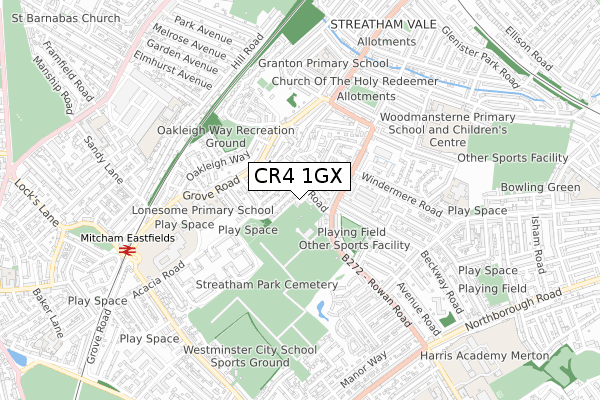 CR4 1GX map - small scale - OS Open Zoomstack (Ordnance Survey)