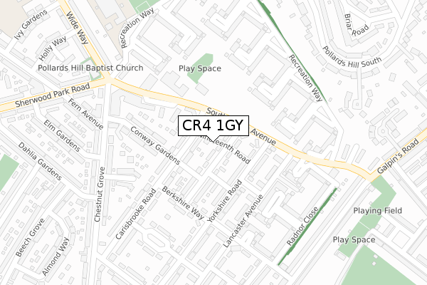 CR4 1GY map - large scale - OS Open Zoomstack (Ordnance Survey)