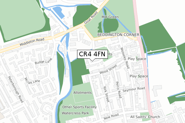 CR4 4FN map - large scale - OS Open Zoomstack (Ordnance Survey)