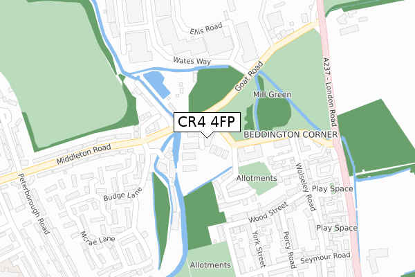 CR4 4FP map - large scale - OS Open Zoomstack (Ordnance Survey)