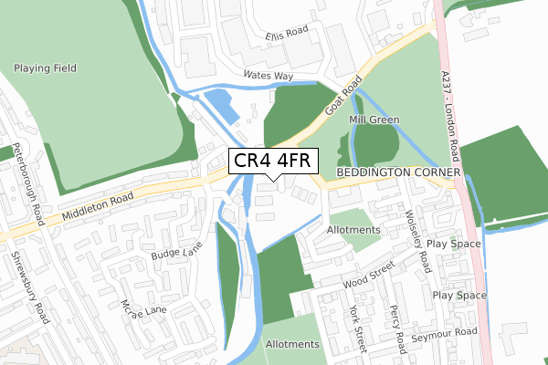 CR4 4FR map - large scale - OS Open Zoomstack (Ordnance Survey)