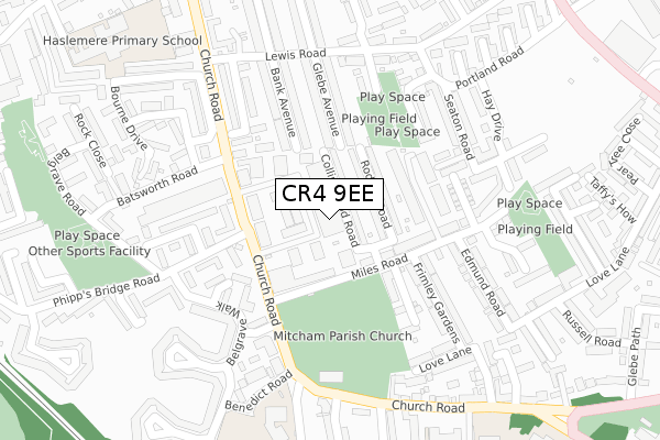 CR4 9EE map - large scale - OS Open Zoomstack (Ordnance Survey)