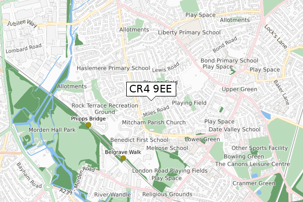 CR4 9EE map - small scale - OS Open Zoomstack (Ordnance Survey)