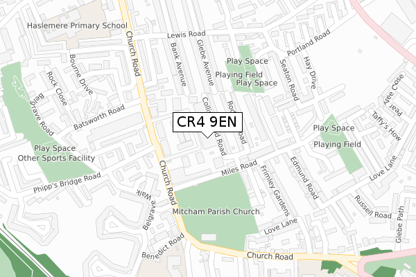 CR4 9EN map - large scale - OS Open Zoomstack (Ordnance Survey)