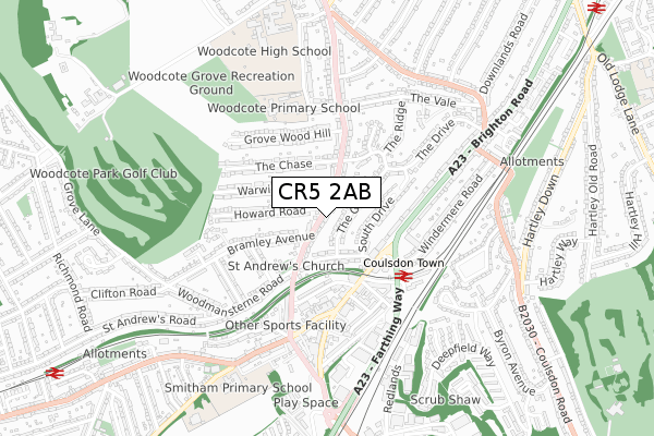 CR5 2AB map - small scale - OS Open Zoomstack (Ordnance Survey)