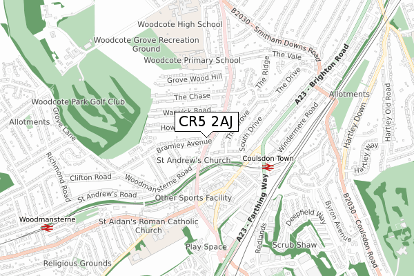 CR5 2AJ map - small scale - OS Open Zoomstack (Ordnance Survey)