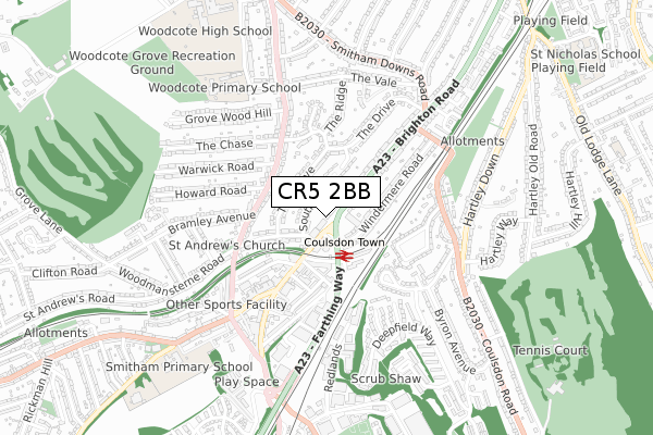 CR5 2BB map - small scale - OS Open Zoomstack (Ordnance Survey)