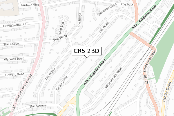 CR5 2BD map - large scale - OS Open Zoomstack (Ordnance Survey)