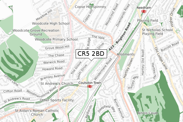 CR5 2BD map - small scale - OS Open Zoomstack (Ordnance Survey)