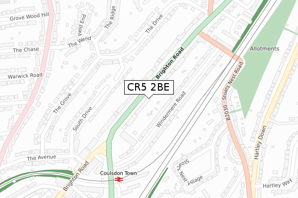 CR5 2BE map - large scale - OS Open Zoomstack (Ordnance Survey)