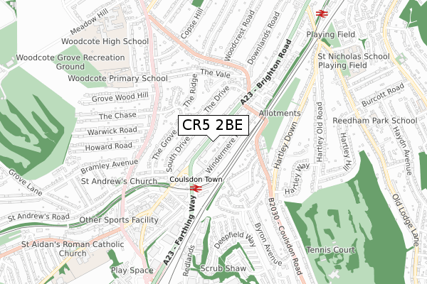 CR5 2BE map - small scale - OS Open Zoomstack (Ordnance Survey)