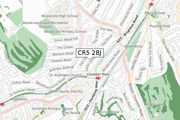 CR5 2BJ map - small scale - OS Open Zoomstack (Ordnance Survey)