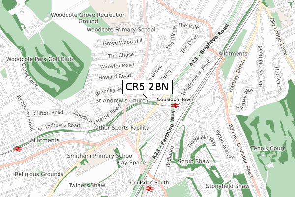 CR5 2BN map - small scale - OS Open Zoomstack (Ordnance Survey)