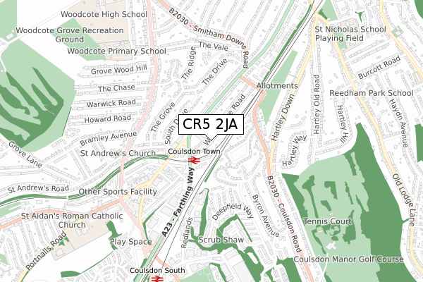 CR5 2JA map - small scale - OS Open Zoomstack (Ordnance Survey)