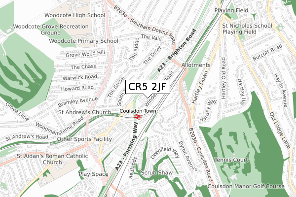 CR5 2JF map - small scale - OS Open Zoomstack (Ordnance Survey)