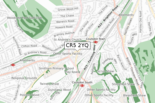 CR5 2YQ map - small scale - OS Open Zoomstack (Ordnance Survey)