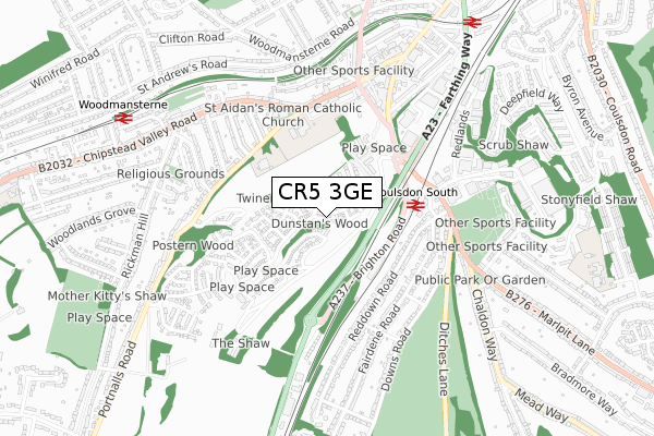 CR5 3GE map - small scale - OS Open Zoomstack (Ordnance Survey)