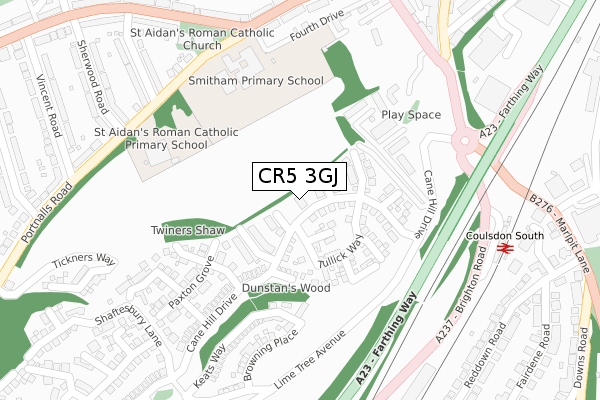 CR5 3GJ map - large scale - OS Open Zoomstack (Ordnance Survey)