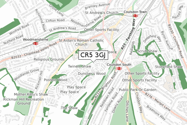 CR5 3GJ map - small scale - OS Open Zoomstack (Ordnance Survey)