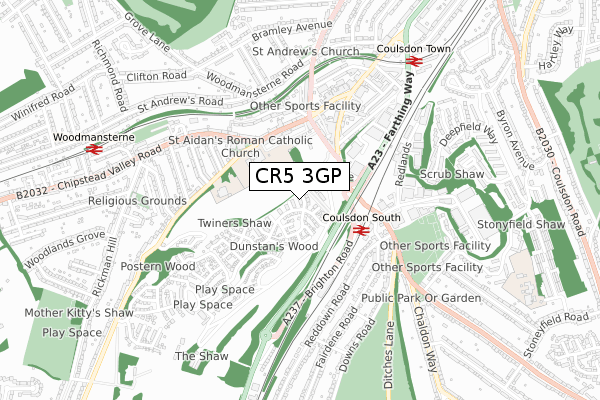 CR5 3GP map - small scale - OS Open Zoomstack (Ordnance Survey)