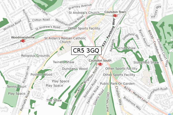 CR5 3GQ map - small scale - OS Open Zoomstack (Ordnance Survey)