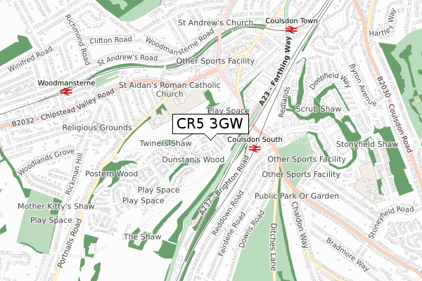 CR5 3GW map - small scale - OS Open Zoomstack (Ordnance Survey)