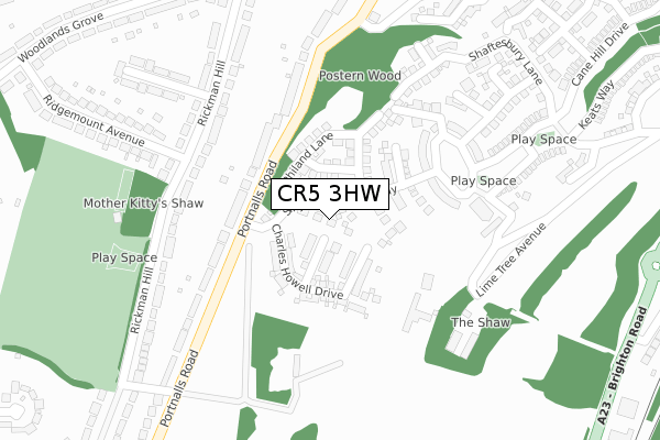 CR5 3HW map - large scale - OS Open Zoomstack (Ordnance Survey)