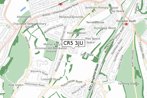 CR5 3JU map - small scale - OS Open Zoomstack (Ordnance Survey)