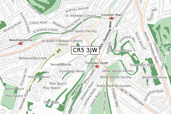 CR5 3JW map - small scale - OS Open Zoomstack (Ordnance Survey)